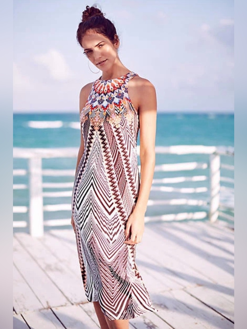 HD in Paris Anthropologie Silk Dress Size 2 Solstice Geometric Print Midi Maxi